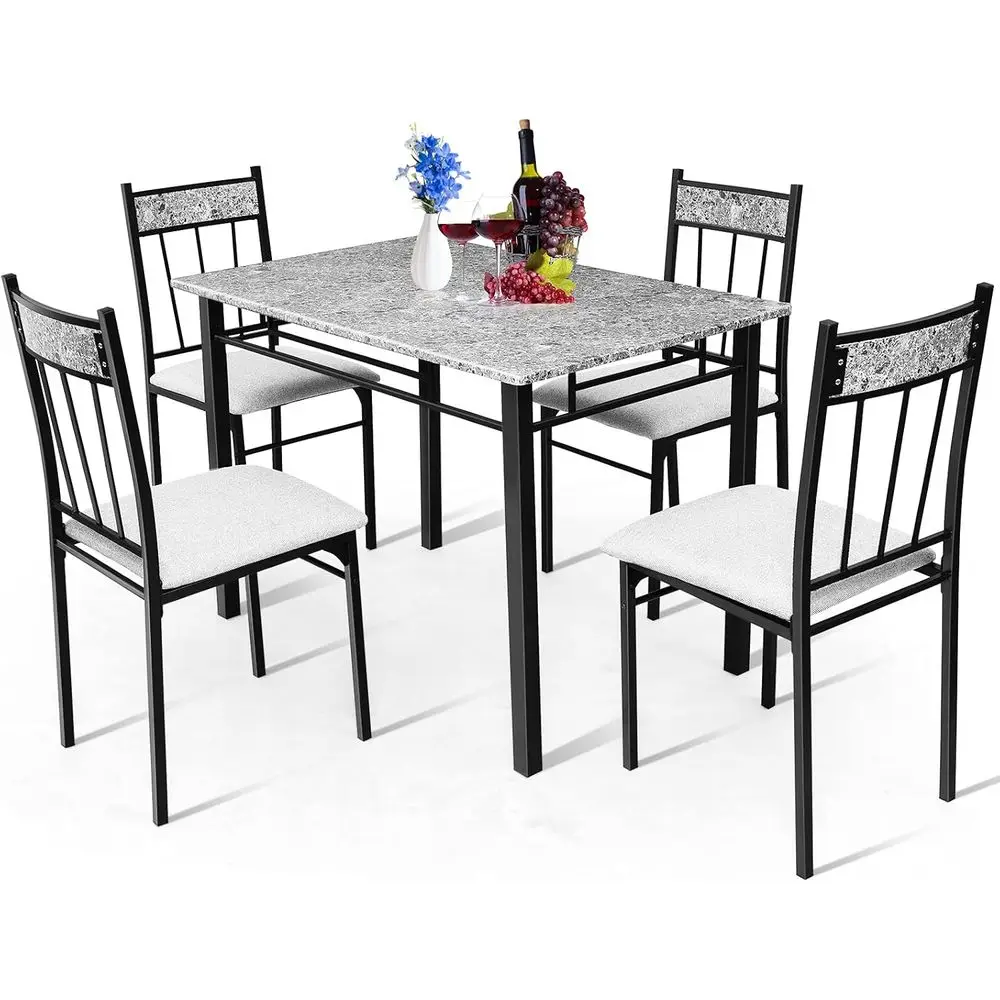 

Кухонный обеденный набор из 5 предметов, обеденный набор со столом из мрамора, мягкими подушками и металлической конструкцией, кухонный обеденный набор в стиле ретро или прозрачный, R