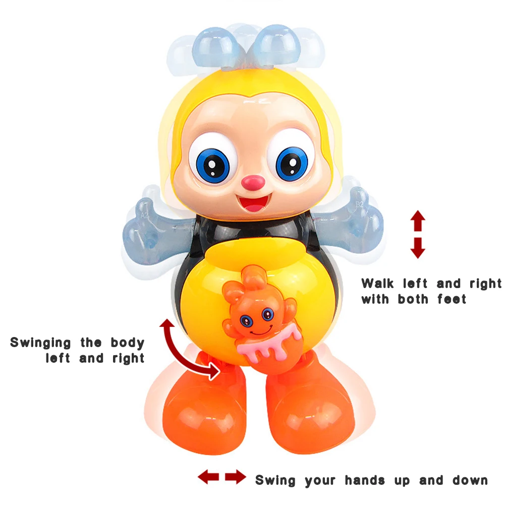

Electric Dancing Bee Toys W/ Music & Lights Cartoon Swinging Bee Toy Interactive Baby Bee Toy Educational Toy Boys Gils Kid Gift