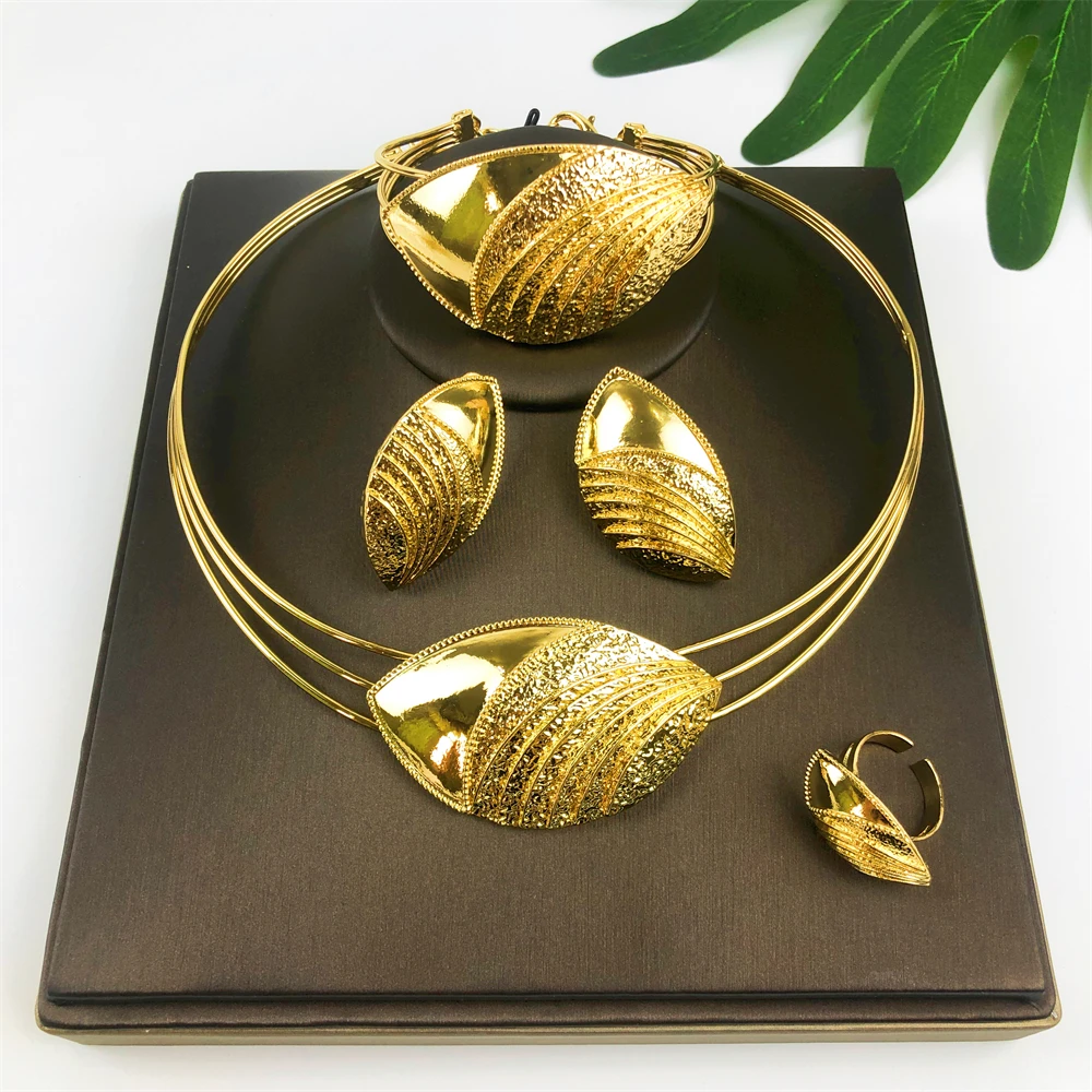 ESALE Hot Selling Dubai Earrings Pendant Necklace Jewelry Set Nigerian Luxury Gold Color Jewelry Sets For Women Wedding Party