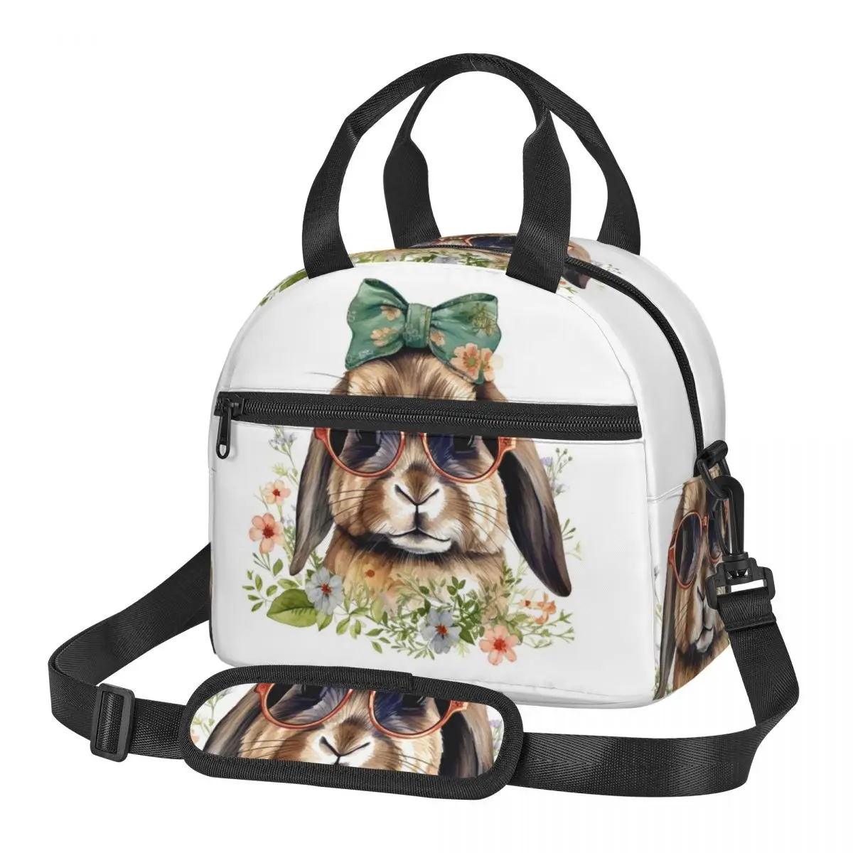 Easter Rabbit With Sunglasses Funny Design Lunch Bags Insulated Bento Box Lunch Tote Picnic Bags Thermal Bag for Woman Work