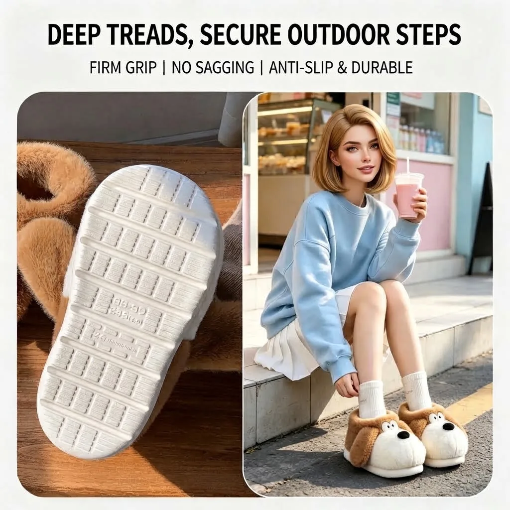Koreanischer Stil, niedliche Welpen-Hausschuhe aus Plüsch, Damen, Winter, warm, mit weicher Sohle, für drinnen, flauschig, rutschfest, Hausschuhe. – Detail 29