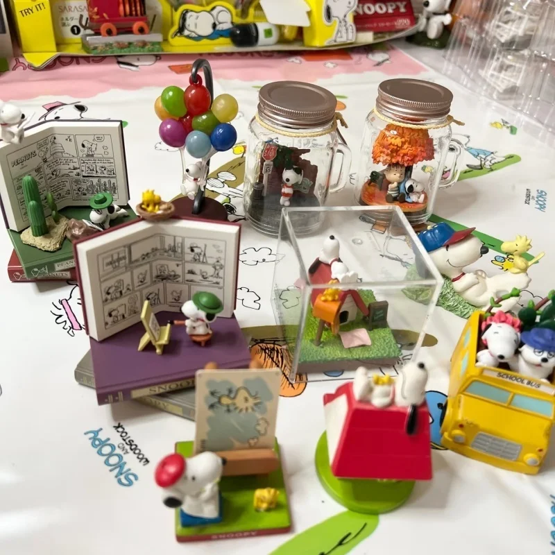 RE-MENT Snoopy Scene Happy Terrarium Miniature Landscape Bottle Blind Box Toys Anime Figures Collect Ornaments