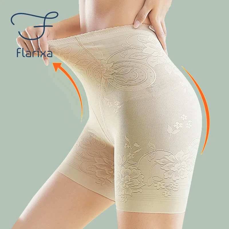 

Flarixa Lace High Waist Tummy Control Panties Women's Seamless Boxer Shorts Breathable Shapewear Slimming Underwear Safety Pants