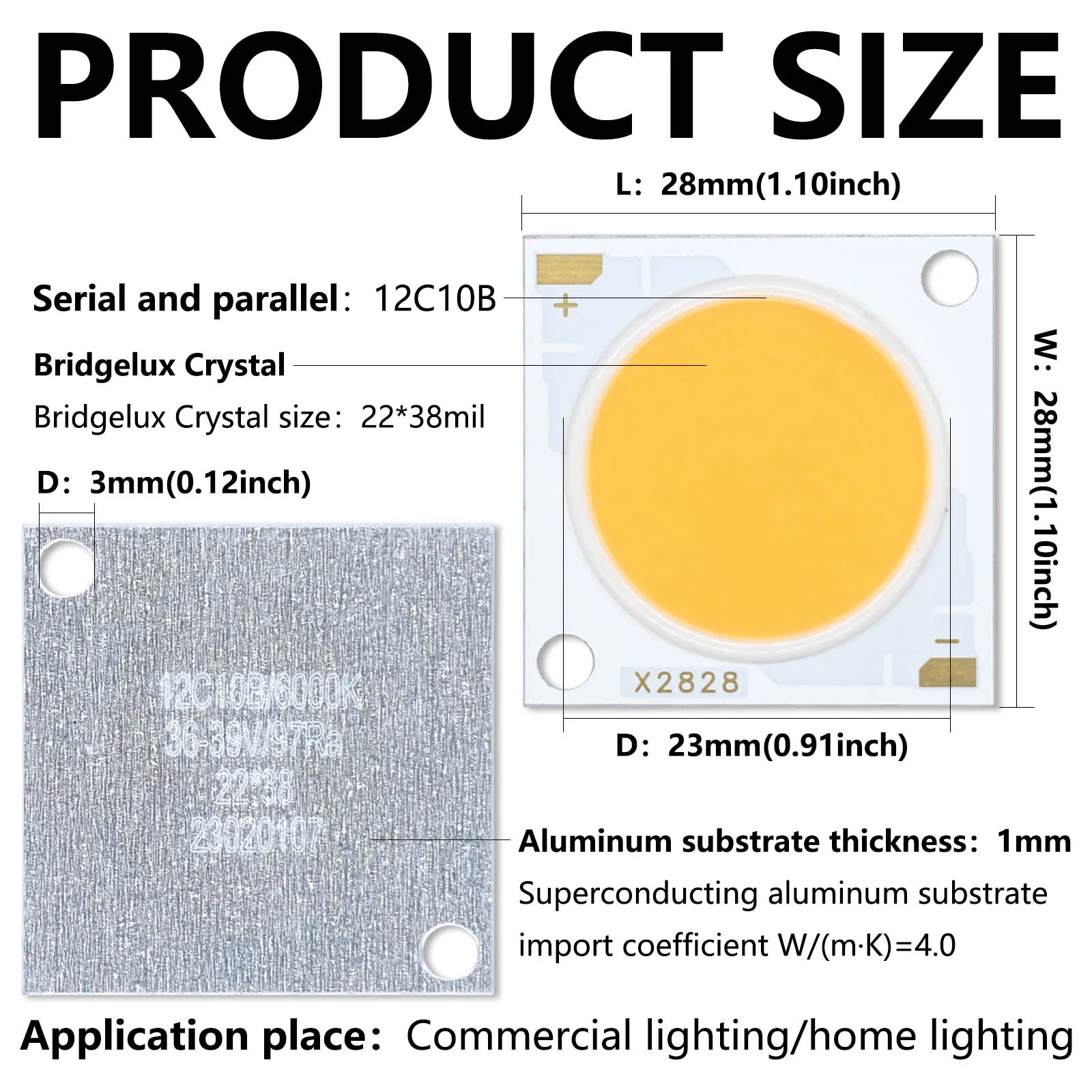 LED電球用smd一体型穂軸チップ,天井スポットライト,DIYライトビーズ,36-60w,3000k,4000k,6000k,2828, 22x35mm, 10個