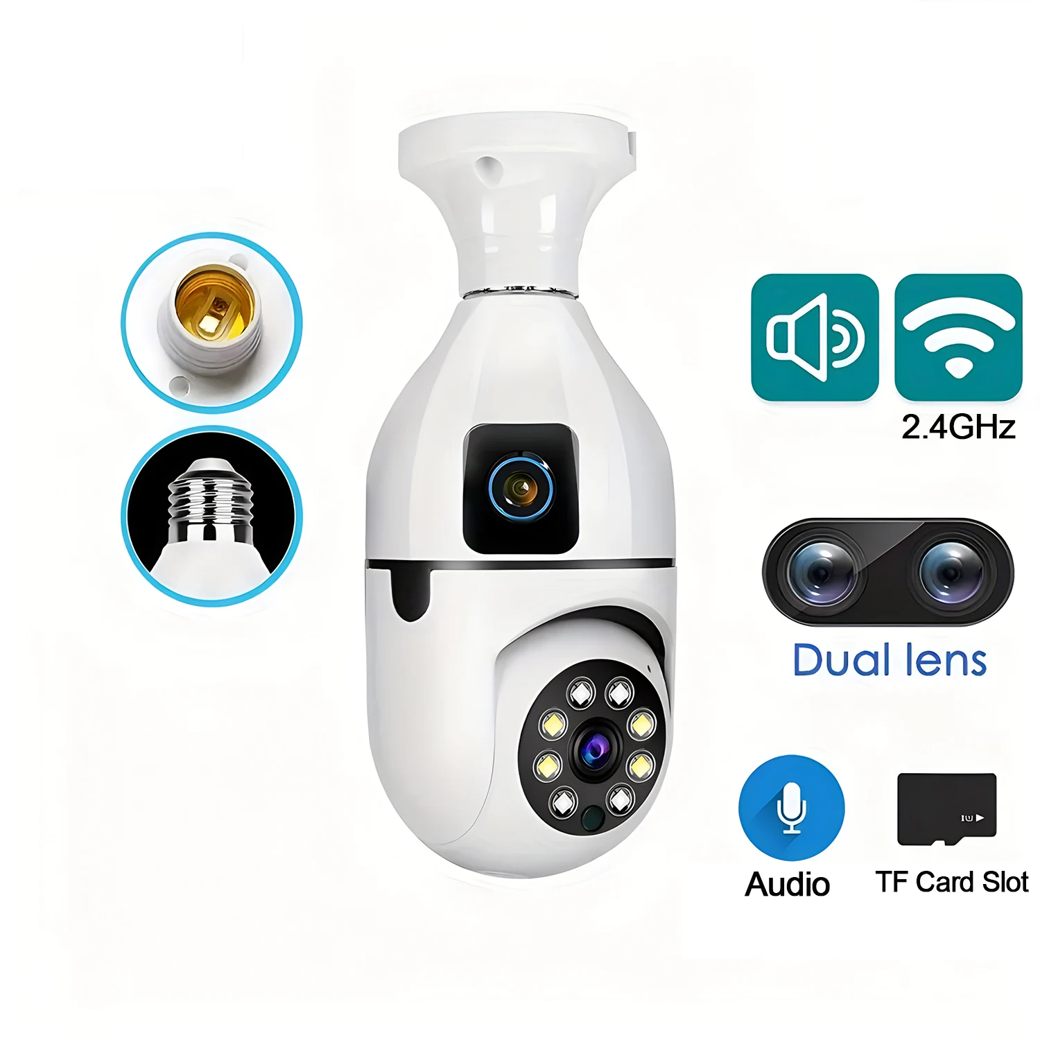 External 2.4G Wifi PTZ Camera Dual Lens HD Outdoor IP Camera Security Protection Surveillance Rotatable Monitor