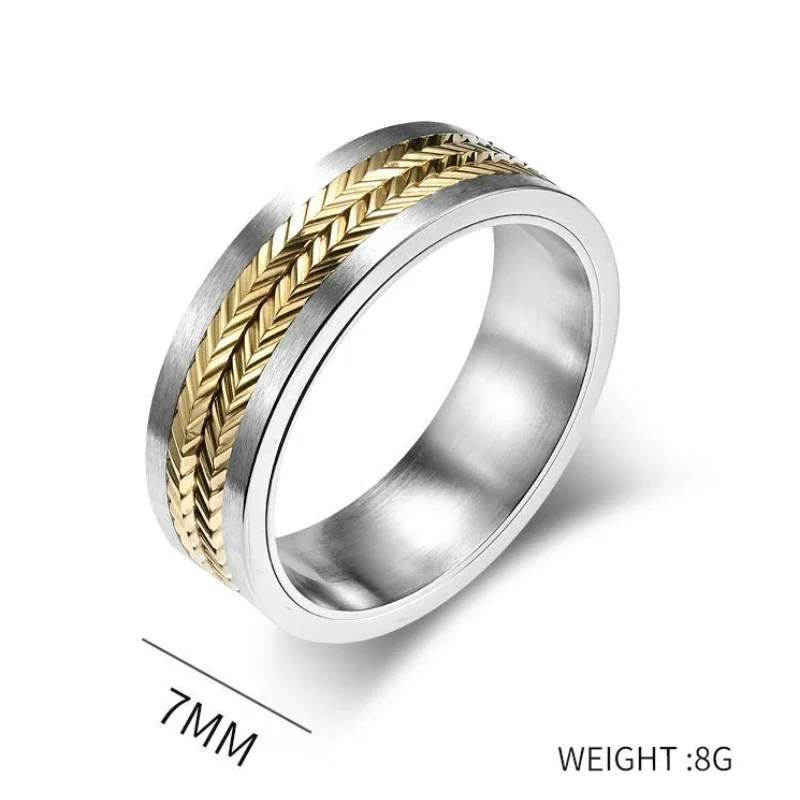 New Men\'s Wheat Ear Pattern Combination Turning Ring Hip-hop Retro Titanium Steel Ring Men\'s and Women\'s Rings