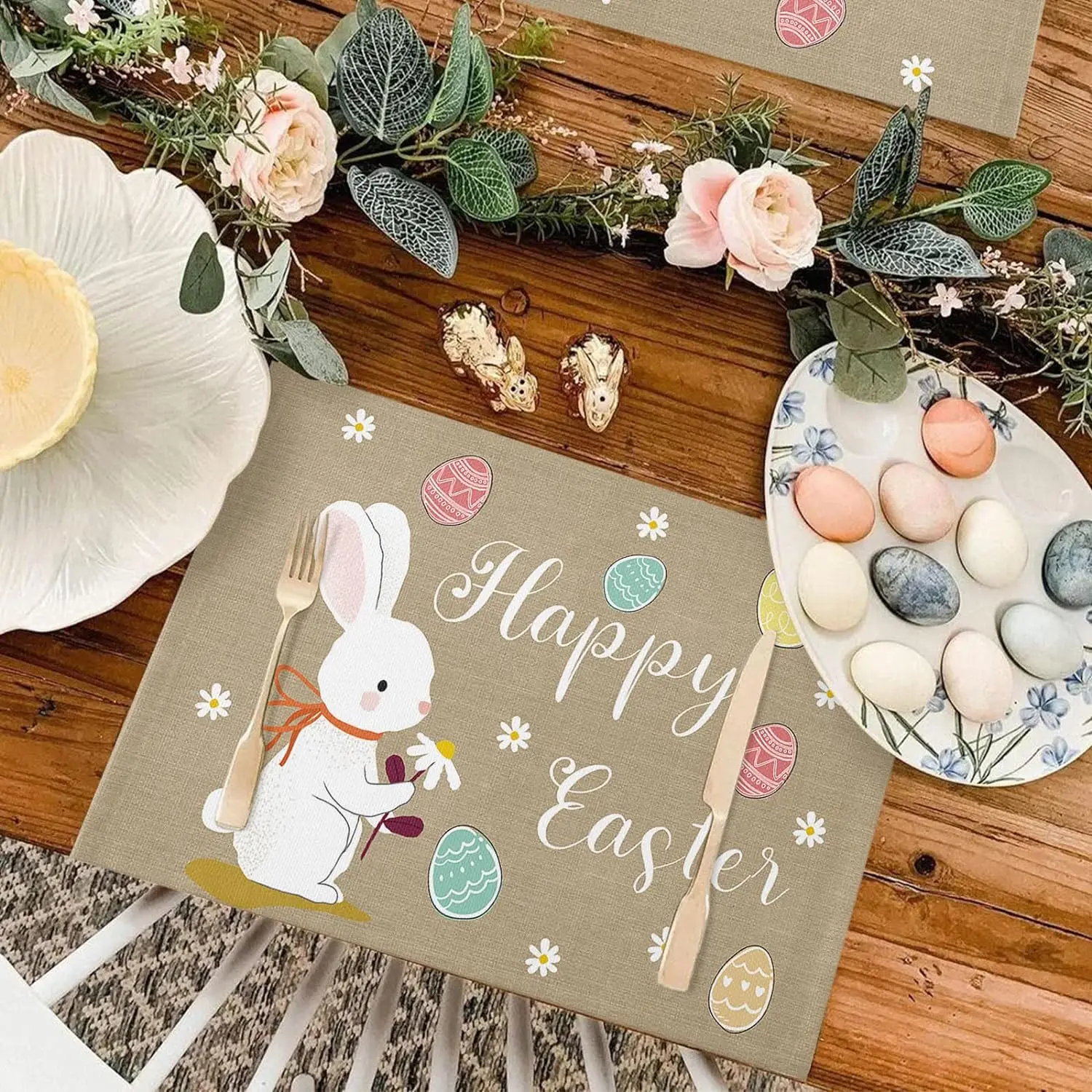 Easter Placemats for Dining Table Cute Bunny Placemat Set of 4 Easter Eggs Farmhouse Tablemats for Home Wedding Party Spring