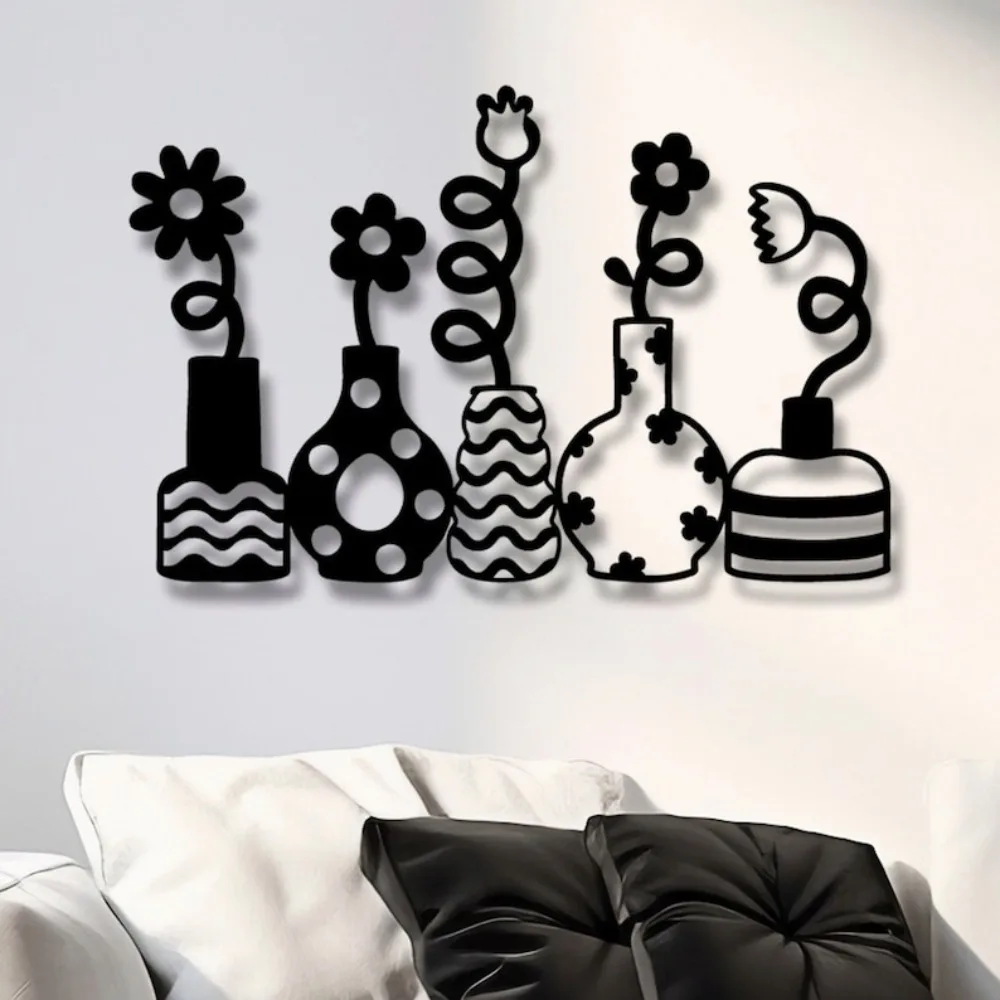 

Modern Minimalist Metal Wall Vase Black Flower Holder Art for Living Room Office Decor