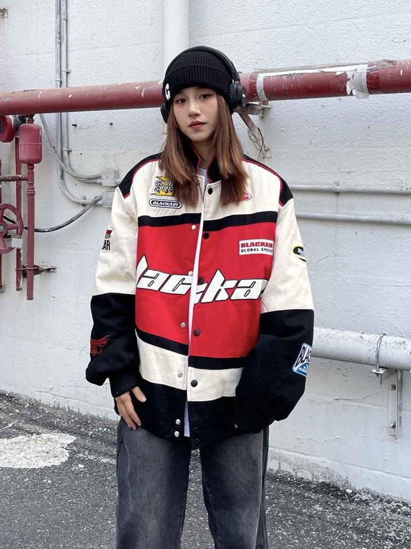 Streetwear Letter Print Motorcycle Jacket woman Chaquetas Hombre Hip Hop Vintage Cotton Couples Baseball Jacket Unisex Coat