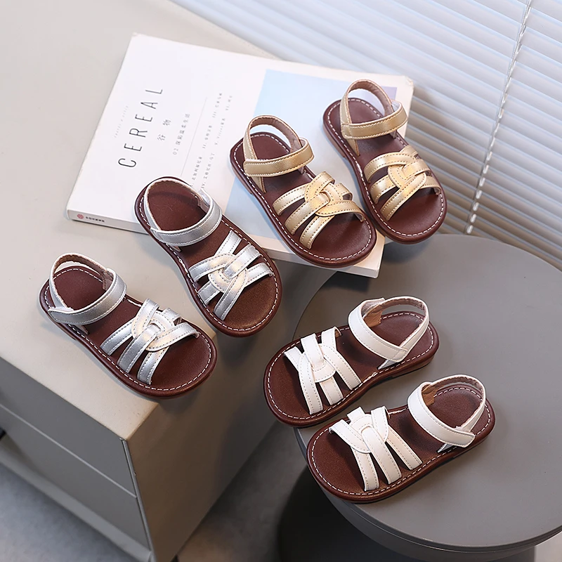 

Girls Sandals Multiple Color Versatile Kids Princess Shoes Open Toes Hook&loop 2026 Summer Girls Beach Shoes Non-slip Soft Sole