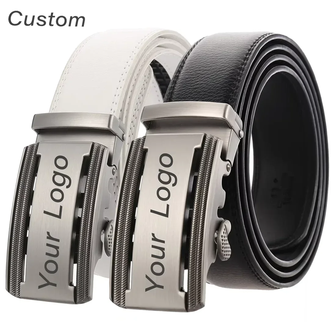 Custom Engraved Name Logo Personalized Gift for Men White Leather Belt Business Men's Automatic Buckle Accessories Waistband