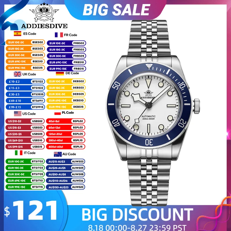

ADDIESDIVE New 39mm Watch Classic NH35 Automatic Mechanical Luxury Sapphire BGW9 Luminous Waterproof 200m Reloj AD2043