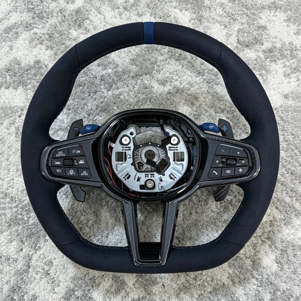Customized Suede Leather Car Steering Wheel Upgrade For BMW G82 G42 G21 G80 G07 G30 G42 G87 F90 F80 F86 Blue Center Mark