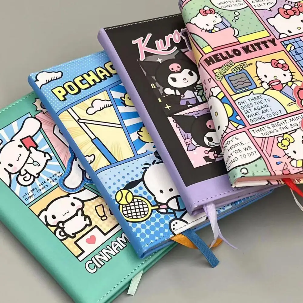 Sanrio Magnetic Buckle Notebook Cartoon Hello Kitty Kuromi Cinnamoroll Manga Style Color-page Printed Notebook Handbook Notebook