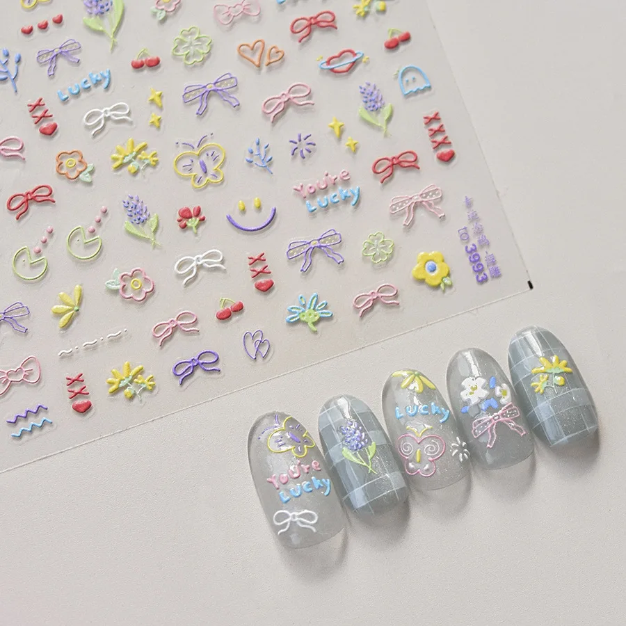 Embossed Nail Art Stickers Popular Retro Nail Stickers Japanese Lucky Graffiti Stickers