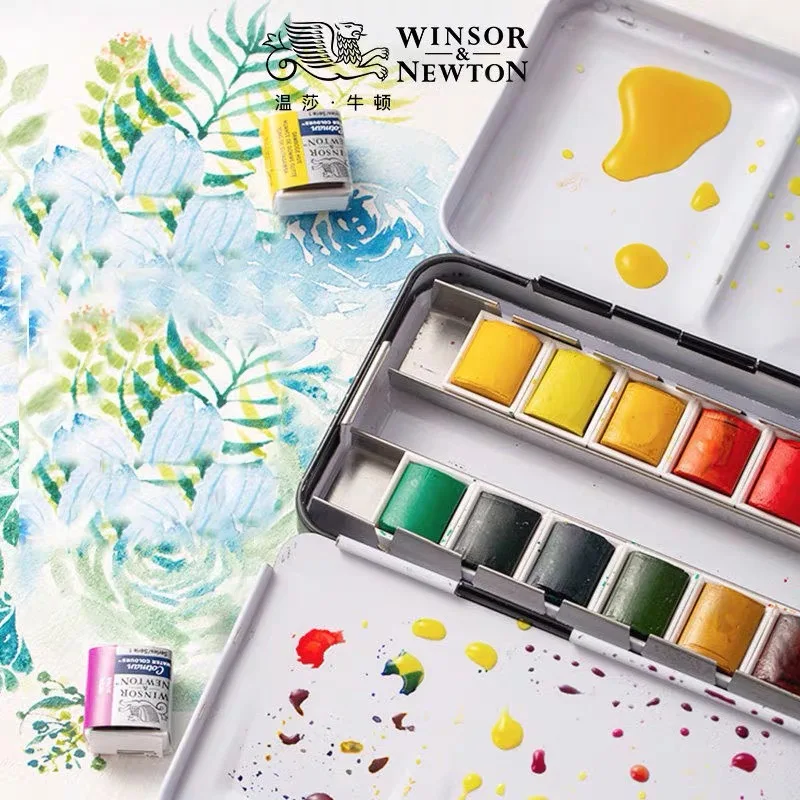 Winsor & Newton Cotman Watercolor Paint Set in Metal Box 12/24 Half Pans Complete Travel Tin Aquarelle Art Supplies for Artist