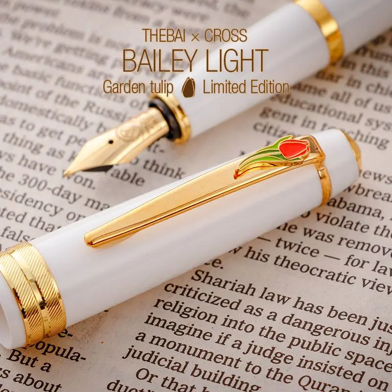 THEBAI Tulip Limited Lightweight Fountain Pen F 0.5MM Nib,Beautiful Patterns White Gold Colors Teacher Practicing Writing Gifts