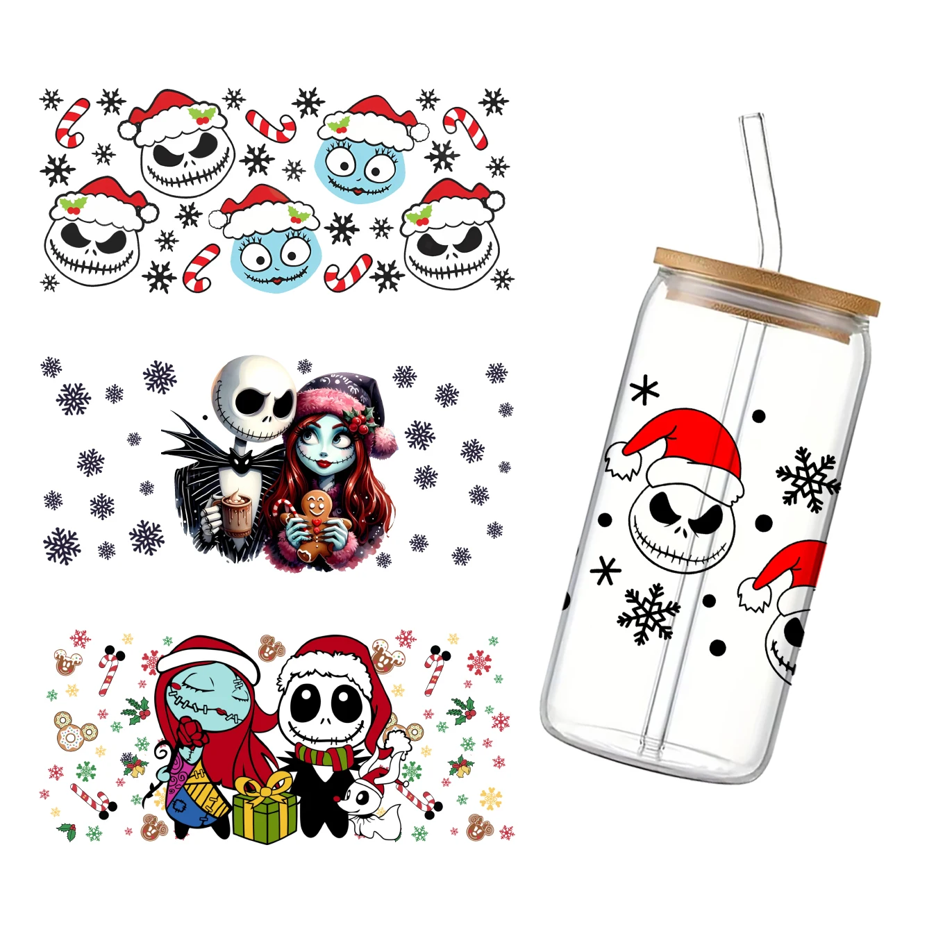 11x24cm Disney Nightmare Before Christmas UV DTF Sticker Waterproof Jack Skellington Decal for Glass Cup Tumbler DIY Craft Gift