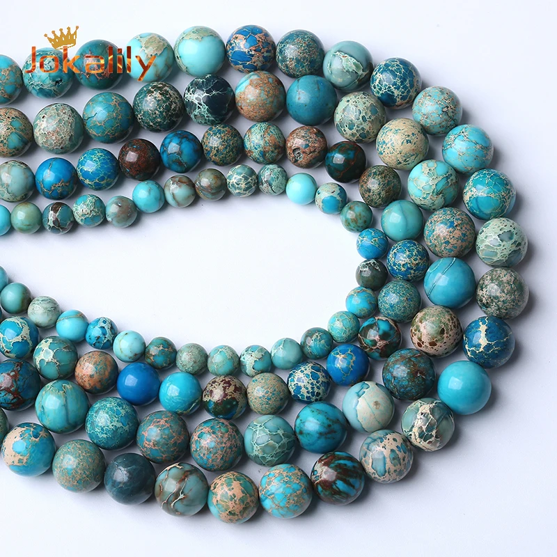 Natural Blue Imperial Jasper Stone Round Beads For Jewelry Making DIY Bracelets Necklaces Handmade Loose Beads 4 6 8 10 12mm 15\