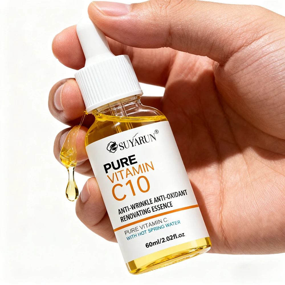 SUYARUN 10 % Vitamin-C-Serum für das Gesicht – aufhellende Anti-Aging-Behandlung, Korrektur dunkler Flecken mit Hyaluronsäure und Vitamin E.