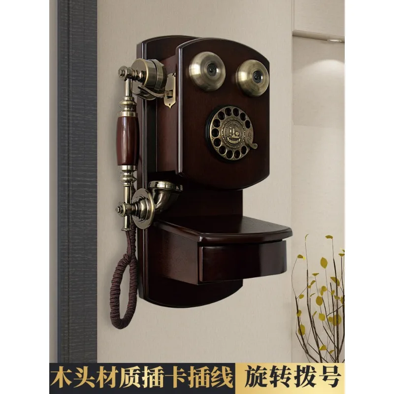 Retro European Antique Telephone, Wireless Card Insert Landline, Vintage Wall Phone for Living Room Decor