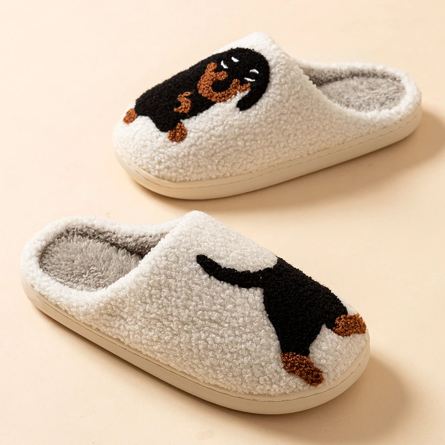 Women Slippers Winter Indoor Cute Cartoon Dog Warm Soft Sole Slipper Bedroom Exquisite Comfortable Leisure Flat Cotton Shoes