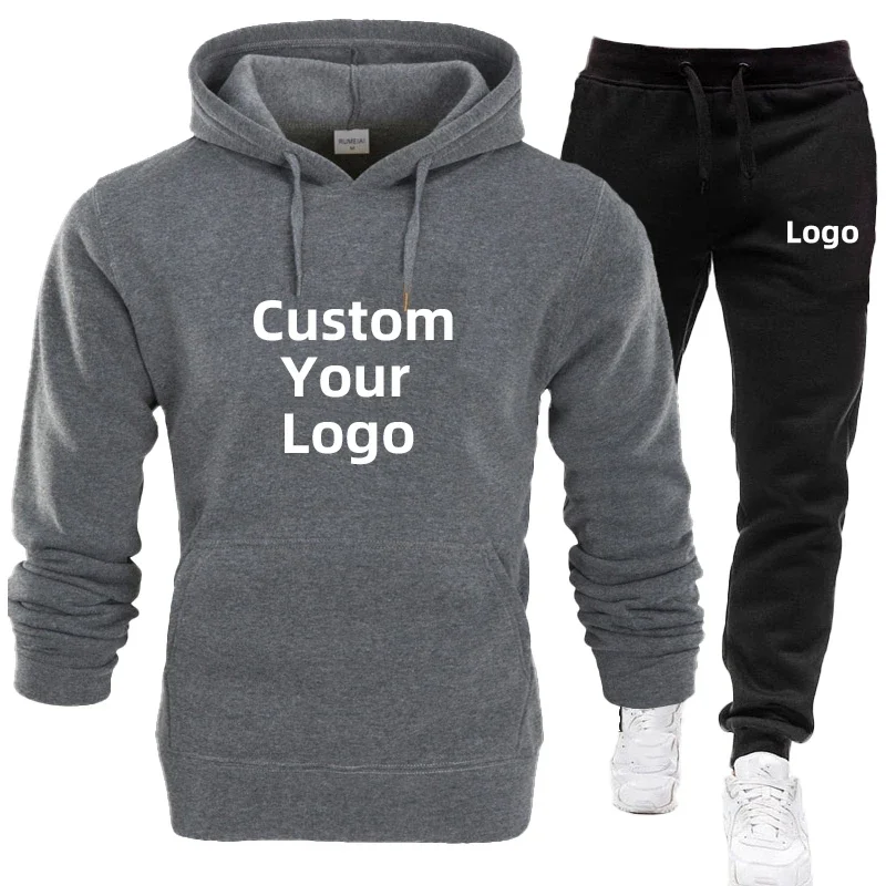 2023 New Men\'s Fashion Tracksuit Casual Customize your logo Sport Suit Jogging Suit diy printing Hoodie   Pants Set