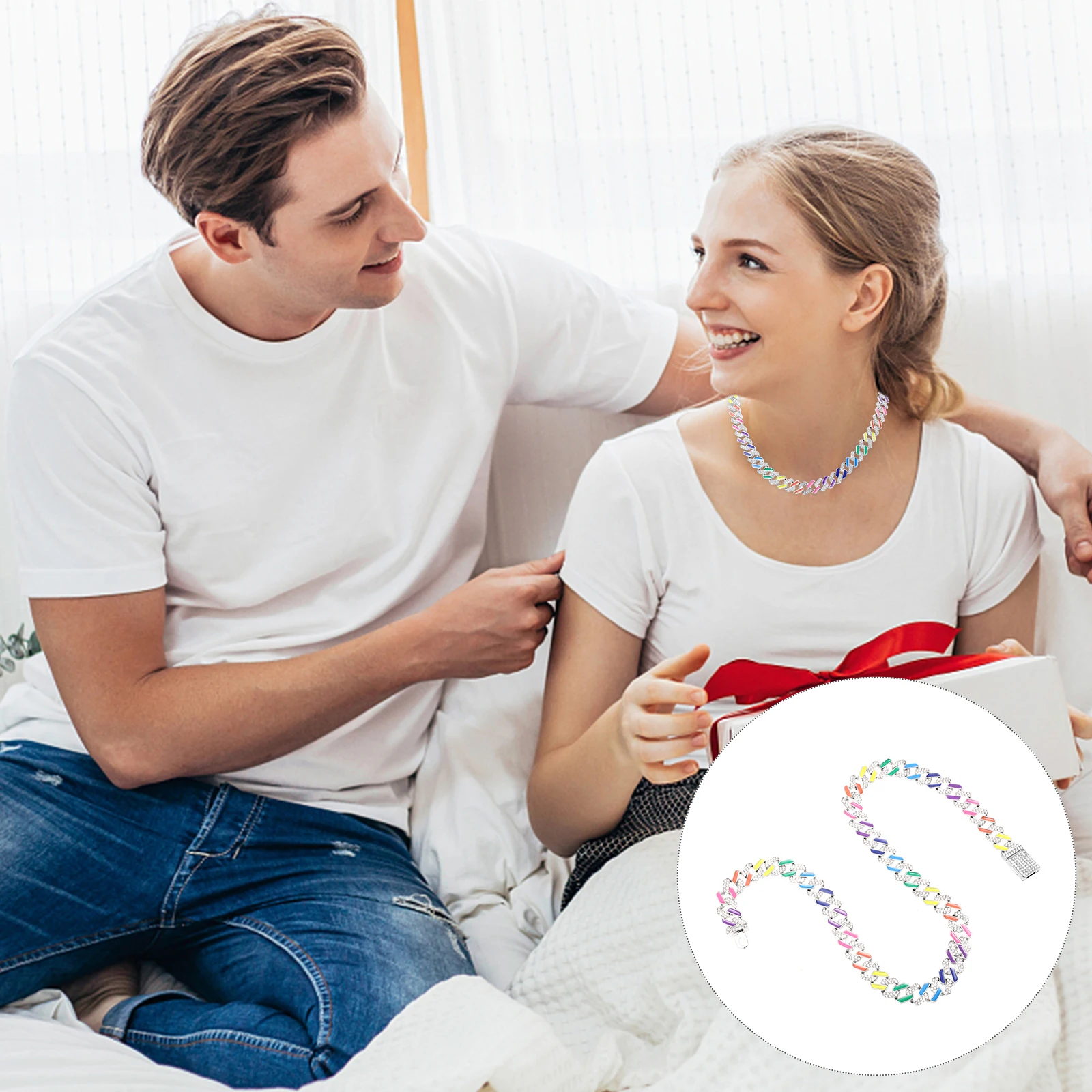 

Rainbow Full Diamond Necklace Elegant Classic Zinc Alloy Clavicle Decor Fashion Female Jewelry Gift Environmental Protection