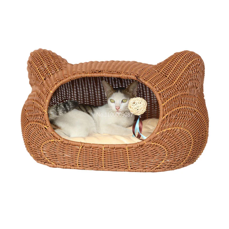 

Four seasons closed cat head handmade rattan scratch-resistant cat litter cat house cat villa cat jumping platform pet supplies