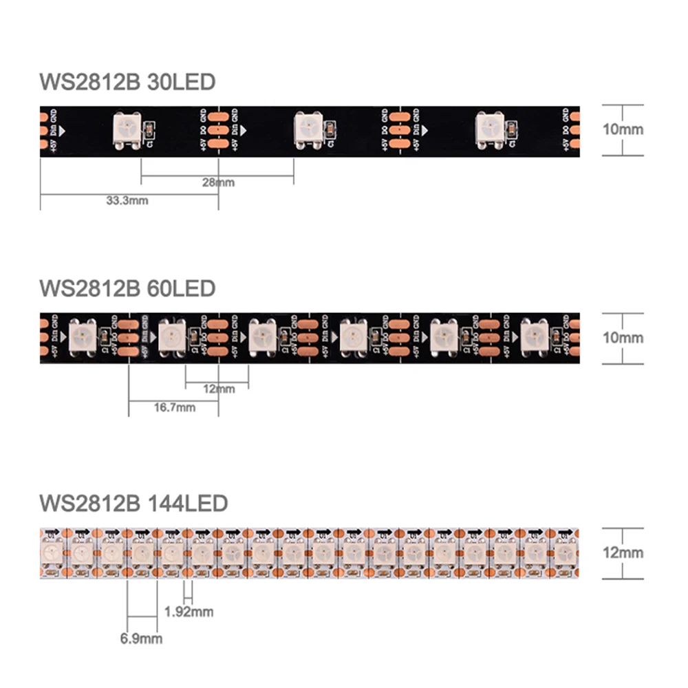 Addressable LED Strip Light WS2812B WS2811 5V 12V RGBIC LED Tape Individual Pixel Control Black White PCB IP65 IP67 Waterproof