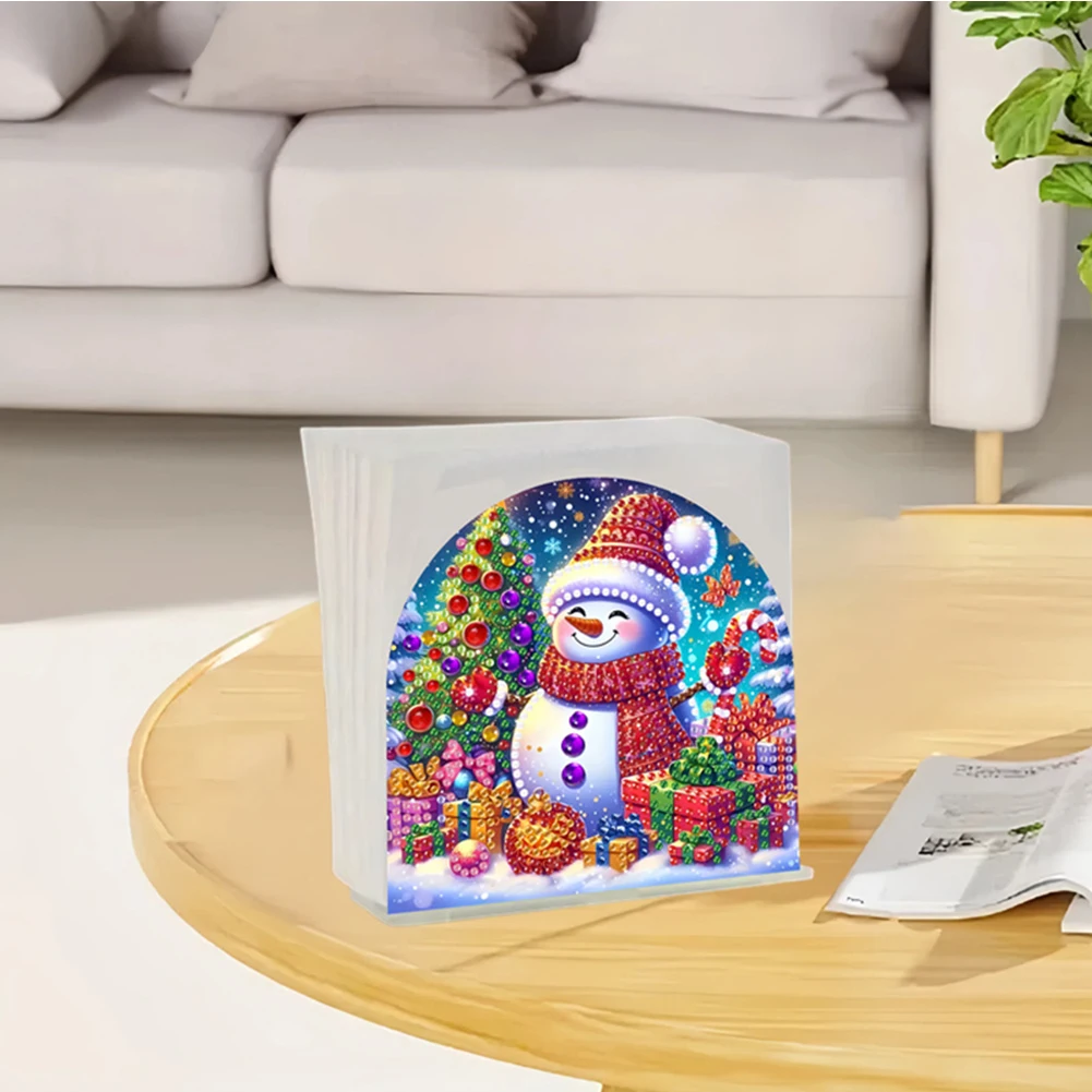 Porte-serviettes acrylique pour la décoration de la maison et du bureau, peinture au diamant, bonhomme de neige et arbre de Noël, ornement 5D, bricolage, art du papier, rangement T1