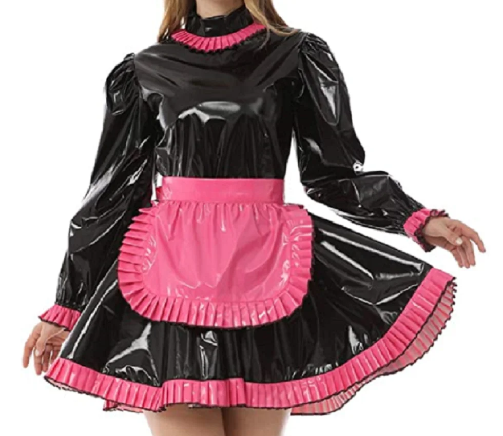 

Hot Sale French PVC Sissy PVC Maid French Dress Uniform Squeeze Out Maid Cosplay Custom Charm Halloween Costume