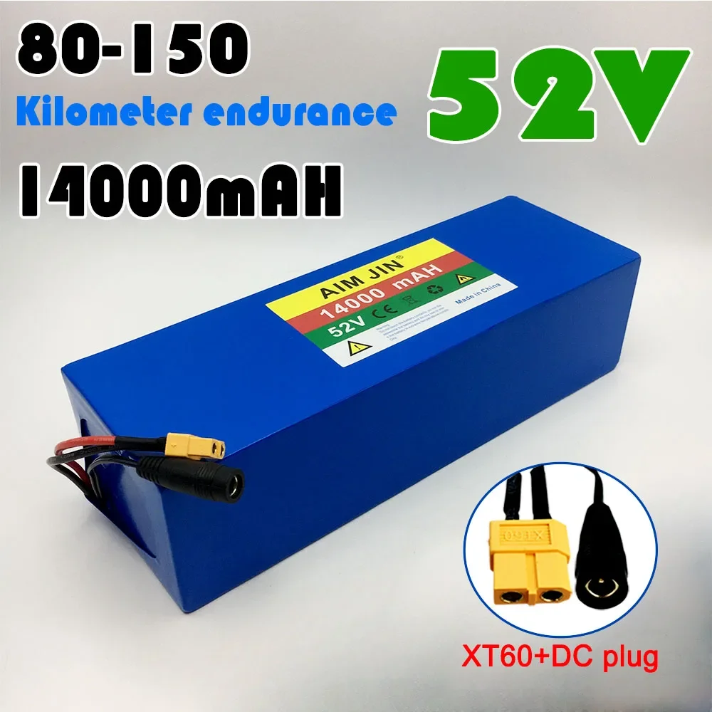 14S4P 52V Rechargeable Li-ion Battery Pack 18650 14AH High Capacity for 1500W Electric Bike Scooter Balance Car Toy Built-in BMS