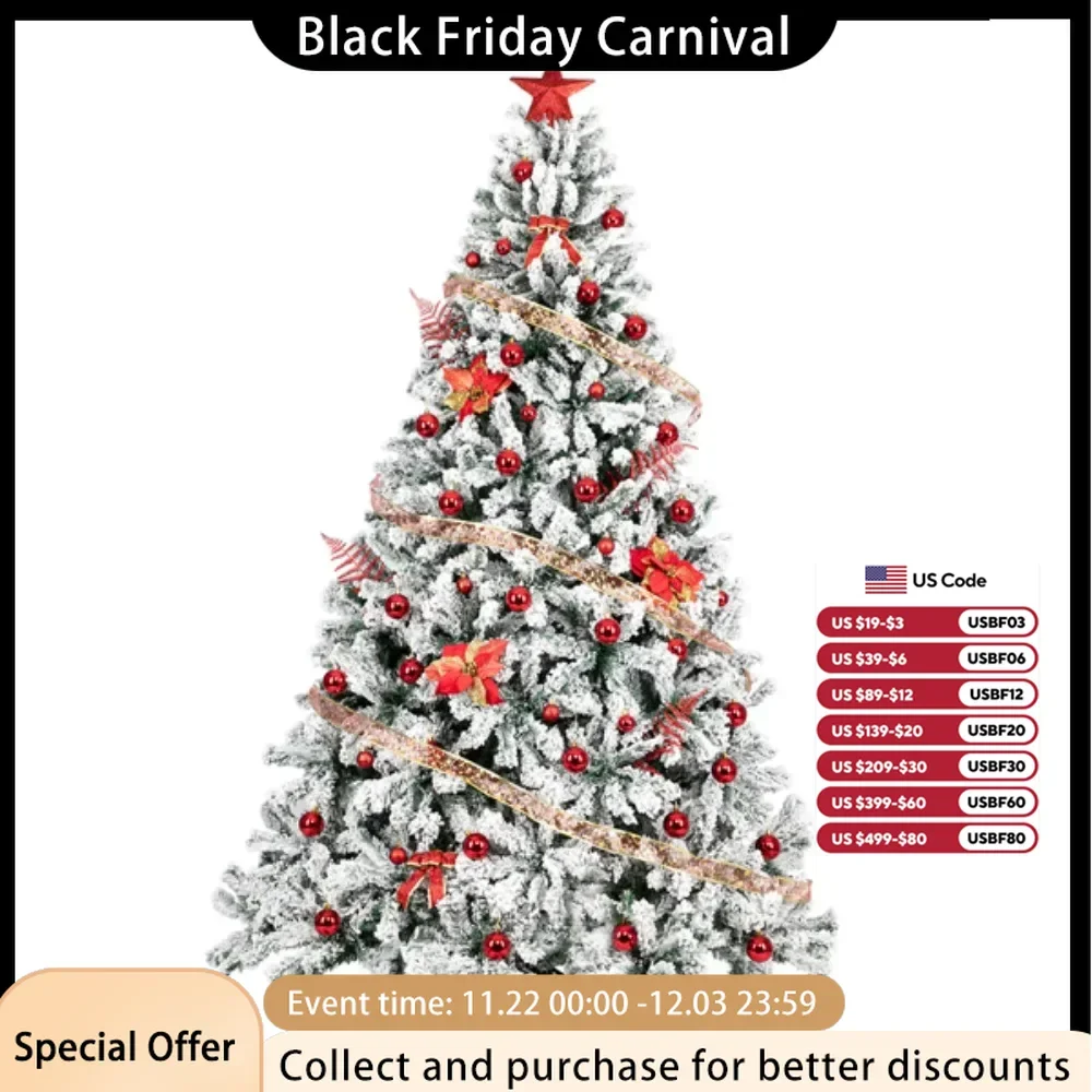 7.5ft PVC Flocked Christmas Tree 1450 branches and leaves are made of environmentally friendly flame retardant PVC material