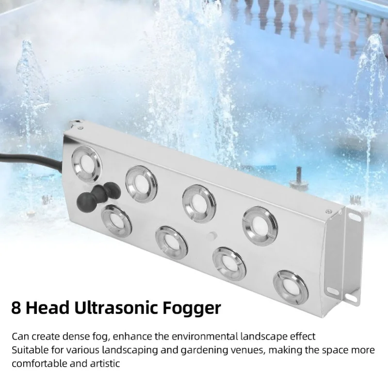 DC45-48V Ultrasonic Fogger 8 Head IP67 Water Proof 304 Stainless Steel Quiet Mist Maker With 5m Cord For Landscape