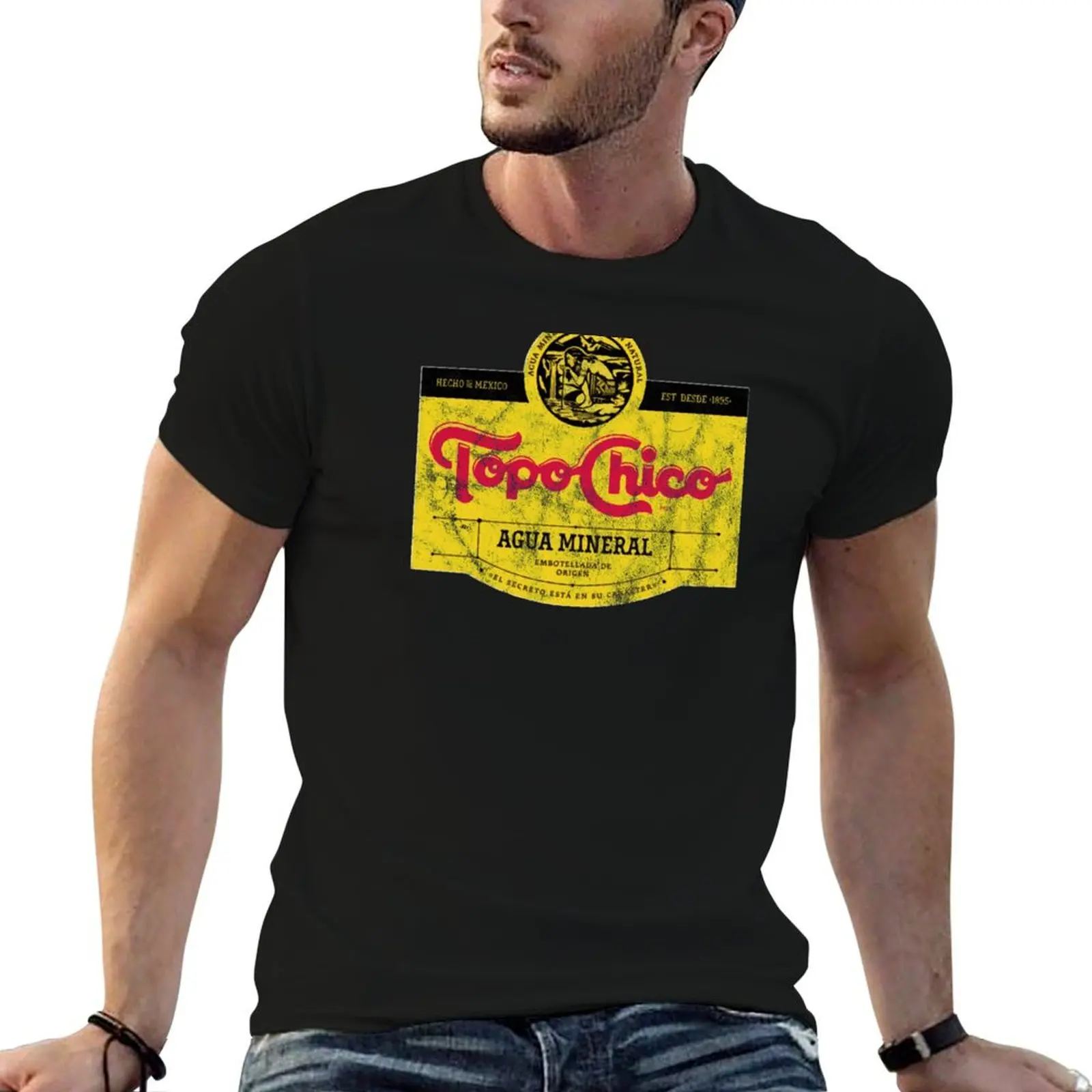 Camiseta de algodón para hombre con logo Topo Chico agua mineral (agua mineral con gas) desgastado y lavado