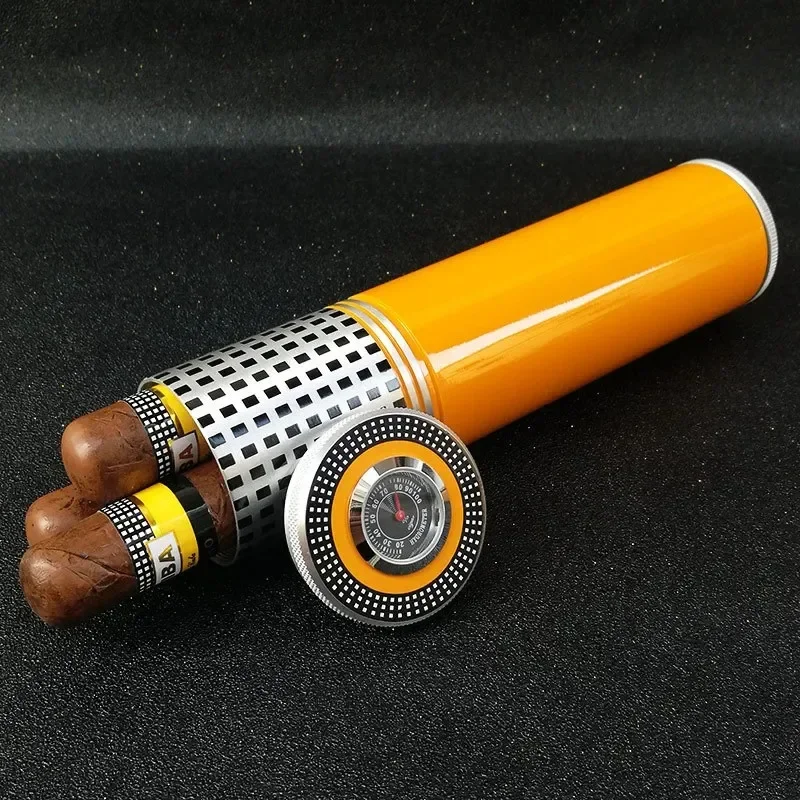 Metal Cigar Tube Jar That Can Hold Up To 5 Cigars, with A Hygrometer and Vertical Design for Smoking Accessories