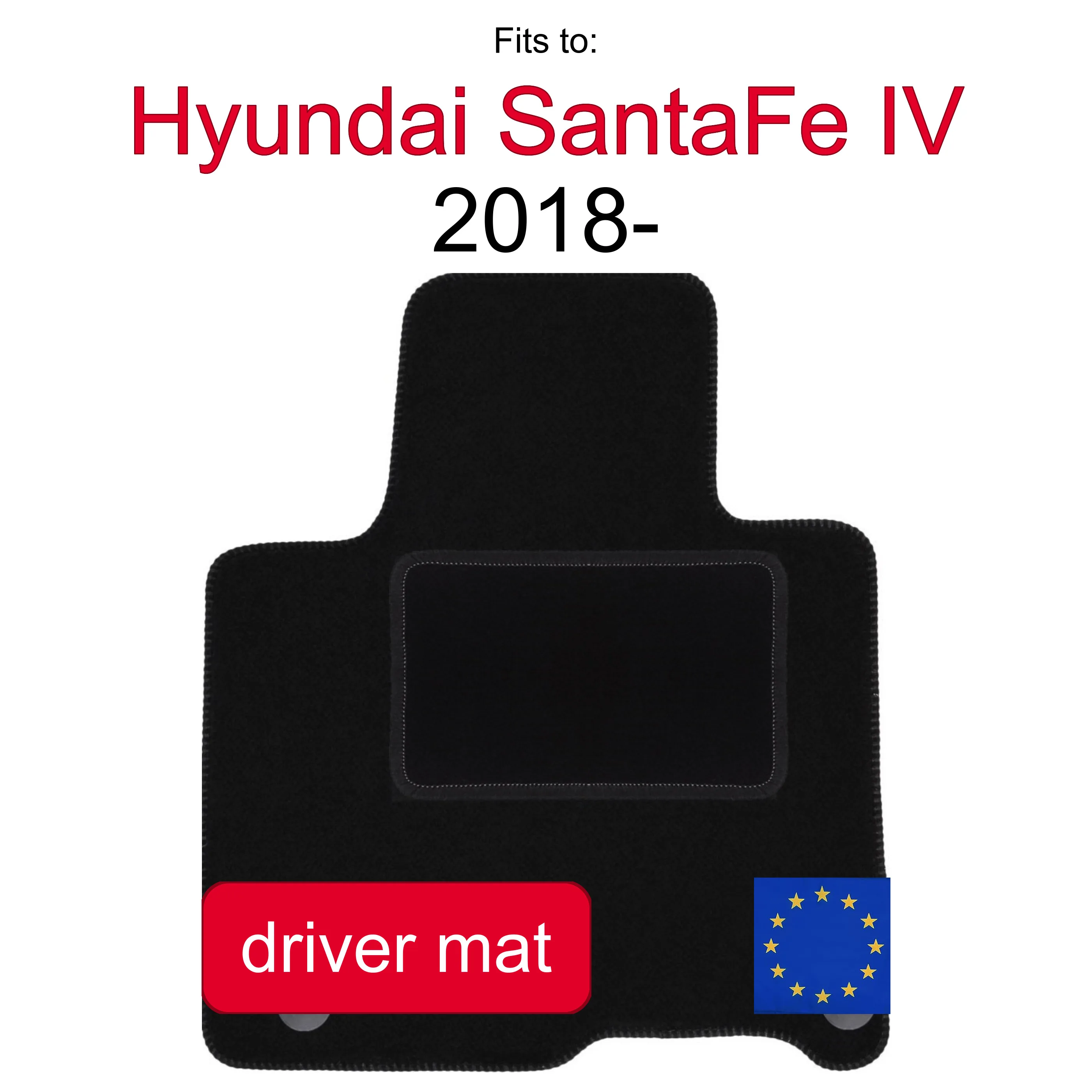 Velourmat voor bestuurderszijde voor Hyundai SantaFe IV SUV (2018-) - Zwart, passend (1 stuk)