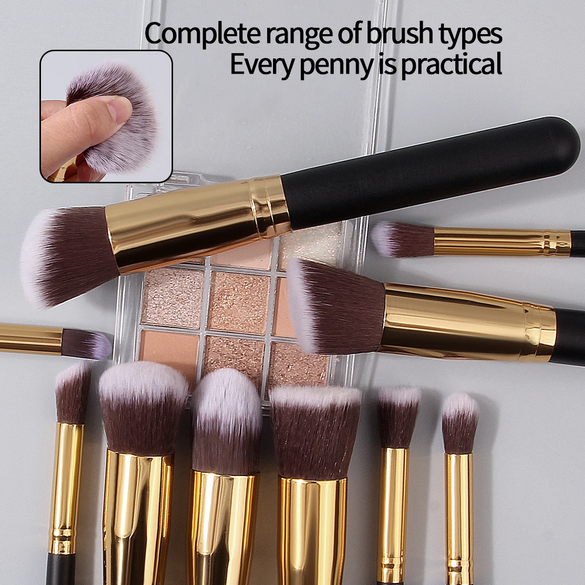 12pieces Black-handled powder brush, blush brush, eyeshadow brush and makeup brush set & soft triangular makeup powder puff