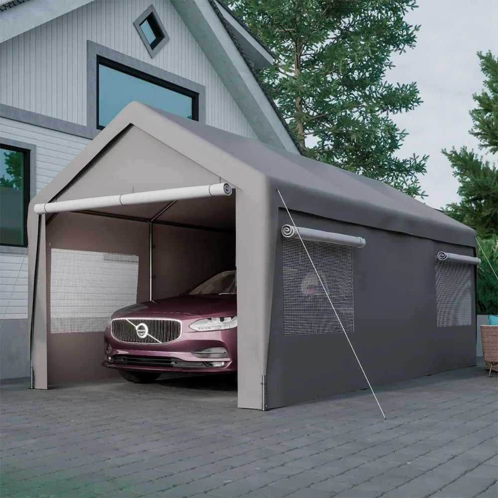 

20x10 футов для тяжелых условий эксплуатации, портативный гаражный навес с поворотными окнами и съемными боковыми стенками для автомобиля, внедорожника, лодок, грузовика, пар