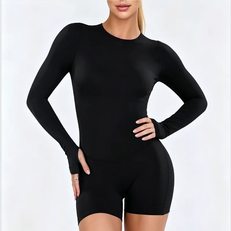 

HISTELLO Impact Bodysuit Women Long Sleeve Backless Slim Fit Elastic Shaping One Piece Gym Yoga Fitness Workout Sports Jumpsuit