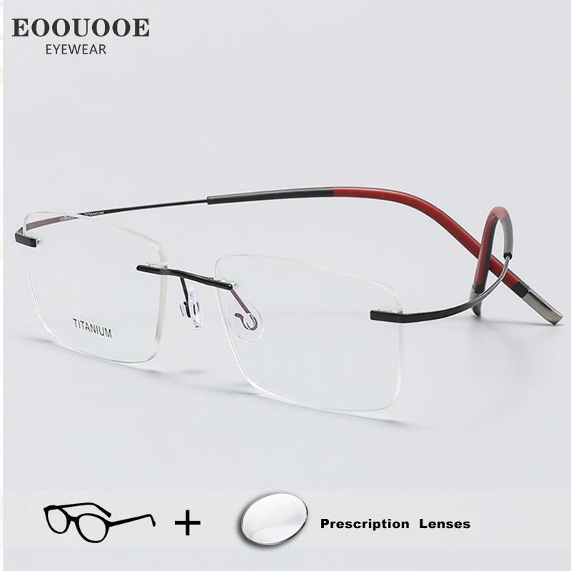 

Rimless Glasses Pure Titanium Men Optics Glasses Prescription Recipe Lenses Progressive Myopia Eyewear Reading Eyeglasses Rubber