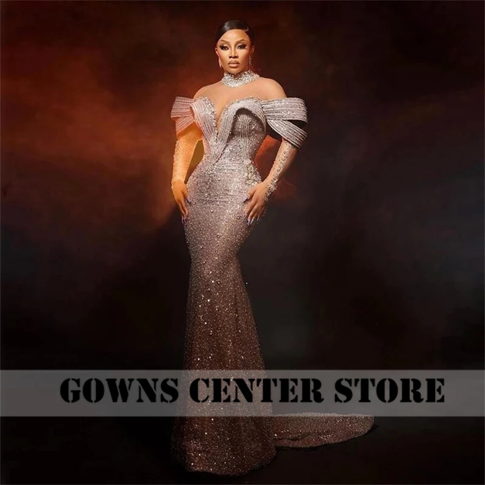 Luxury Crystals Off The Shoulder African Mermaid Evening Gowns 2025 Aso Ebi Prom Dresses Wedding Party Dress Event Customized