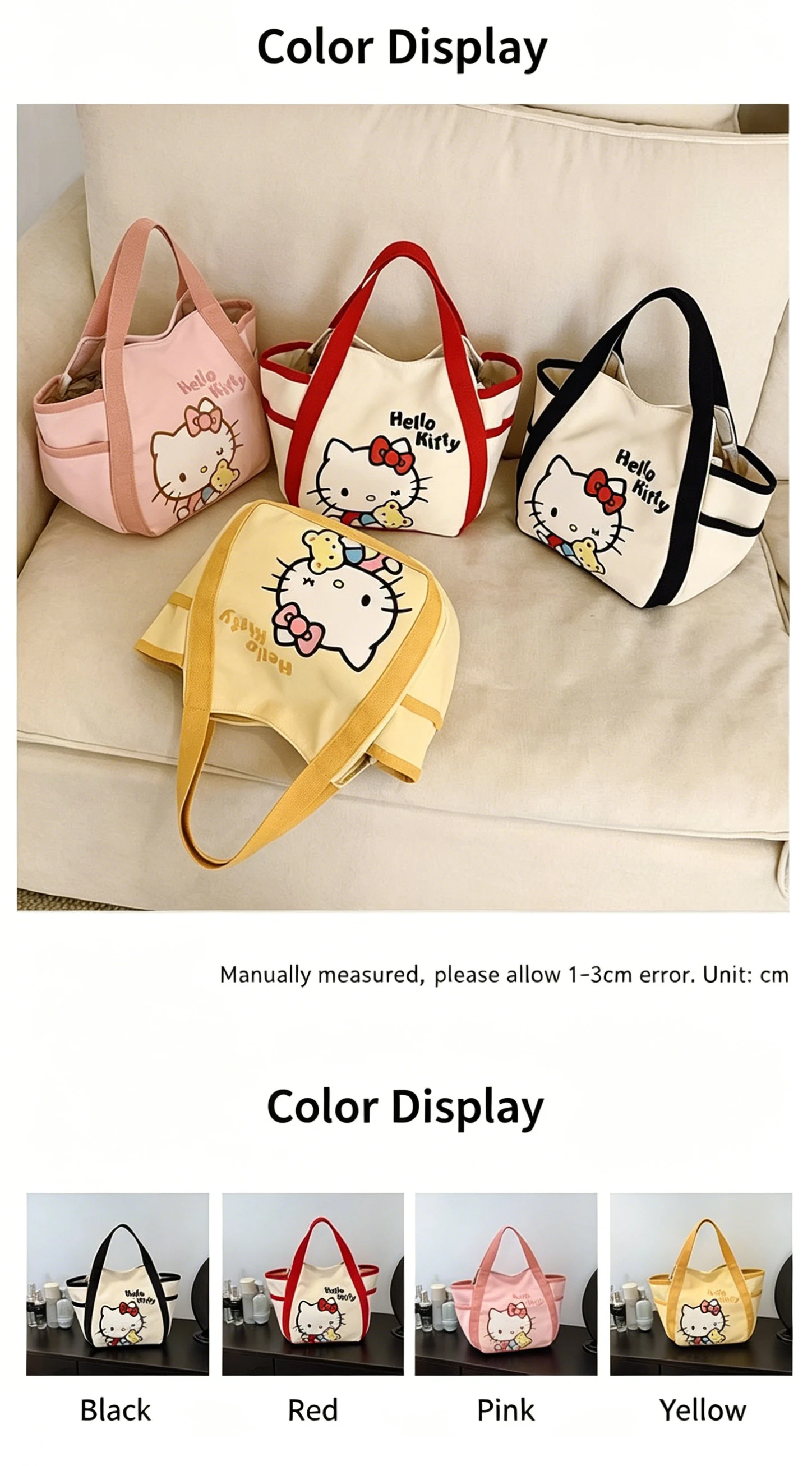 Hello Kitty Bento-Tasche für Damen, niedliche Cartoon-Leinentasche mit großem Fassungsvermögen, geeignet als Pendler-Handtasche für Studenten und Büroangestellte – Detail 3