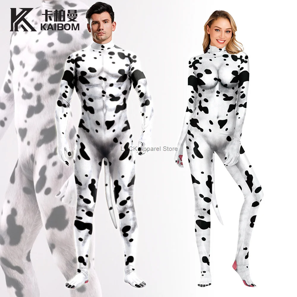 Spotted Dog Cosplay Jumpsuit Halloween Cosplay Men's And Women's Adult Animal Jumpsuit Pants Stage Performance Costumes