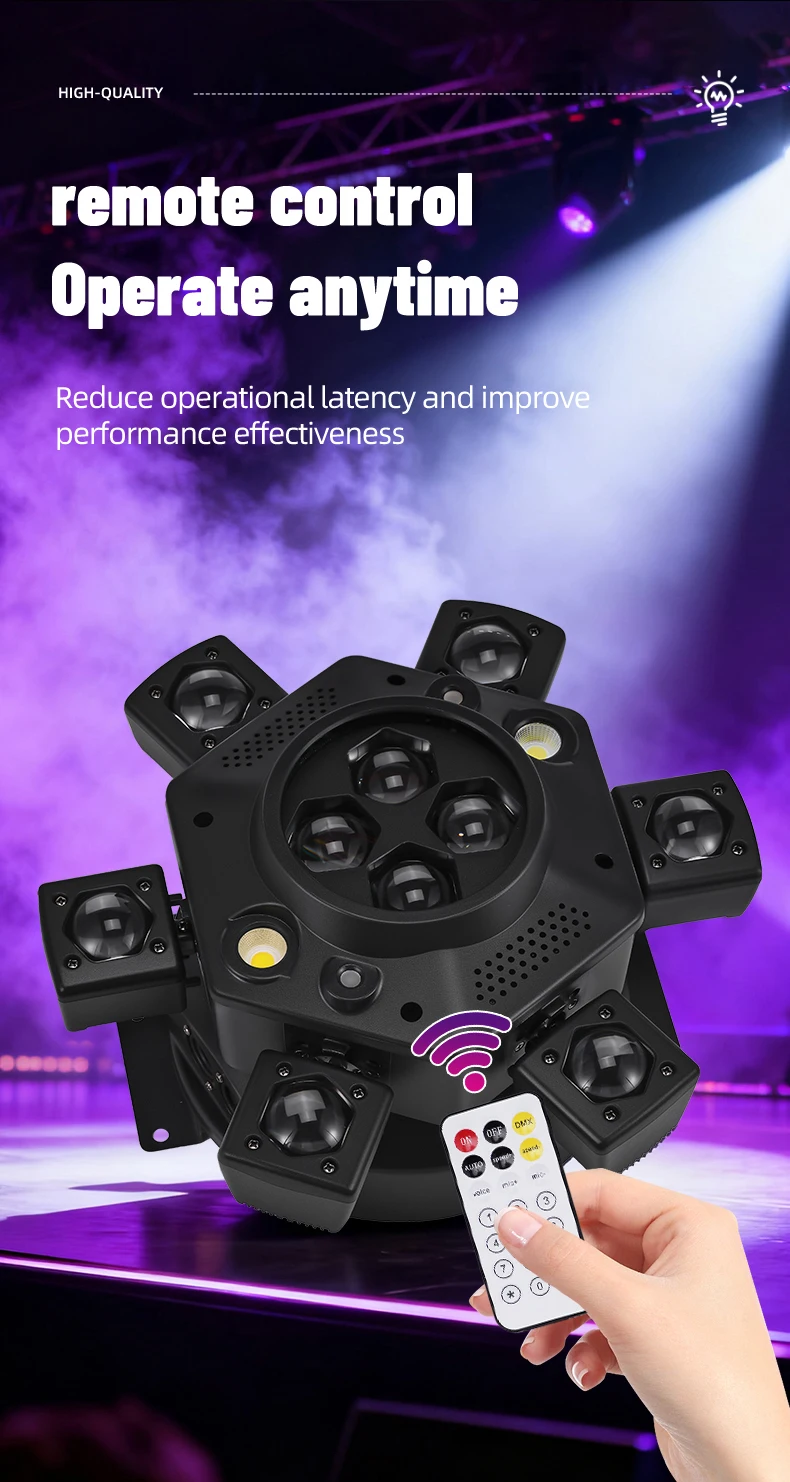 Fernbedienbare Moving-Head-Lichtanlage mit 6 Armen, RGBW-Beam, Strobe, Laser, DMX512-Bühnenbeleuchtung für DJ, Disco, KTV – Detail 8