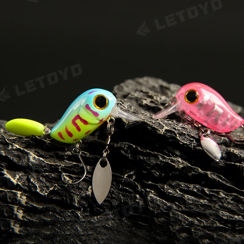 LETOYO Floating Micro Crankbaits 30mm2g Artificial Surface Wake Bait Crank Wobblers with spoon Fishing Lures for Trout Bass