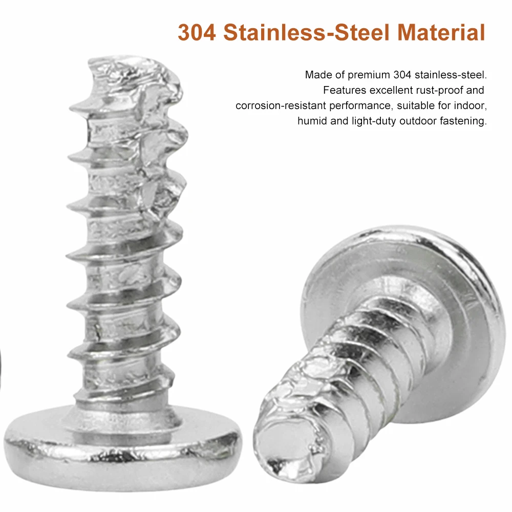 50pcs 304 Stainless Steel Cross Pan Head Cutting Tail Screw M3 M3.5 M4 Phillips Round Head Flat End Self Tapping Screw