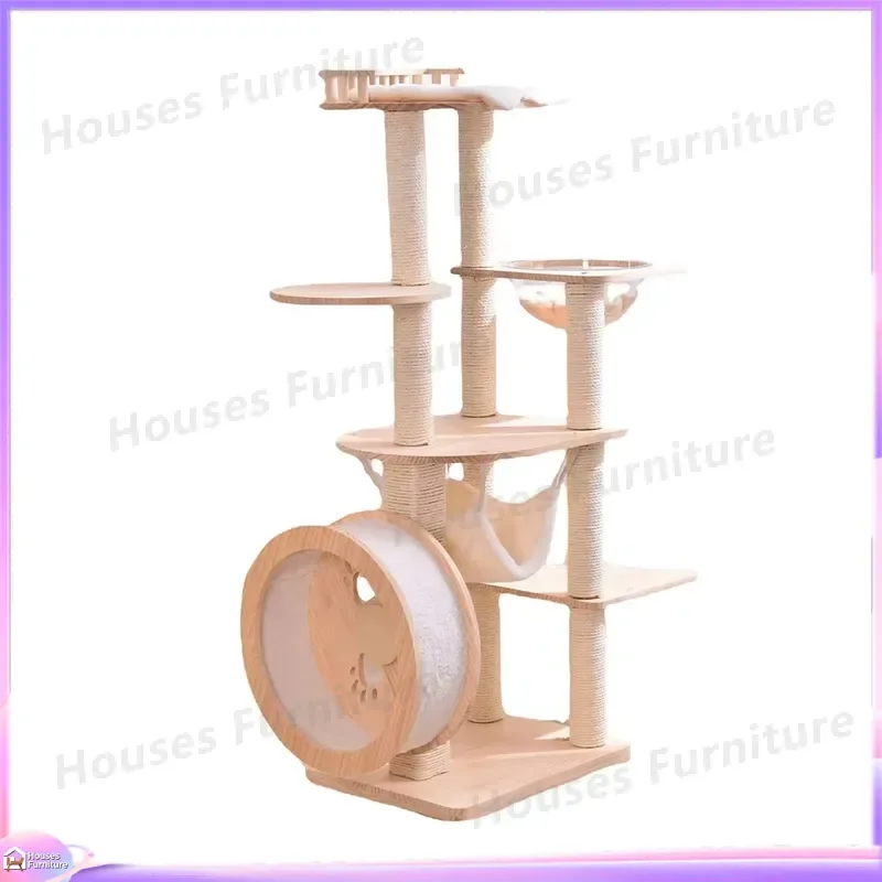 Wooden Cat Tree with Cat Nest Jumping Platform Space Capsule Silent Treadmill Multi Functional Climbing Frame Scratching Post