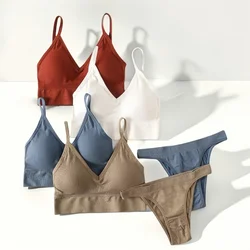Women Seamless Bra Set Sexy Low Waist Brazilian panties Wire Free Bra Sports Bralette Lingerie Brassiere Female Underwear Set